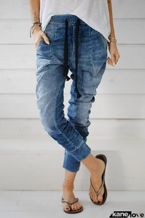 Slim Lace Up Denim Harem Jeans