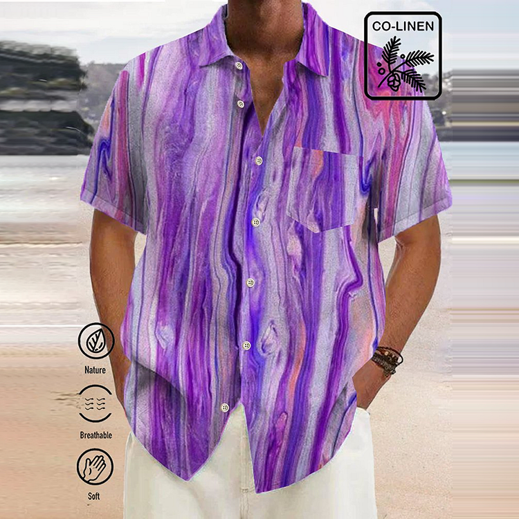 BrosWear Men'S Watercolor Stripes Gradient Short Sleeve Plus Size Shirt