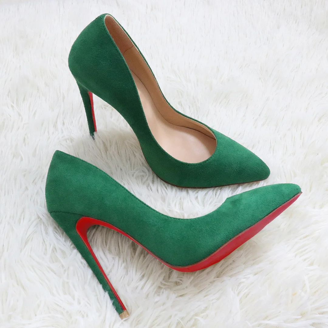 120mm Red Bottom Women's Party Wedding Heels Pumps Suede-MERUMOTE