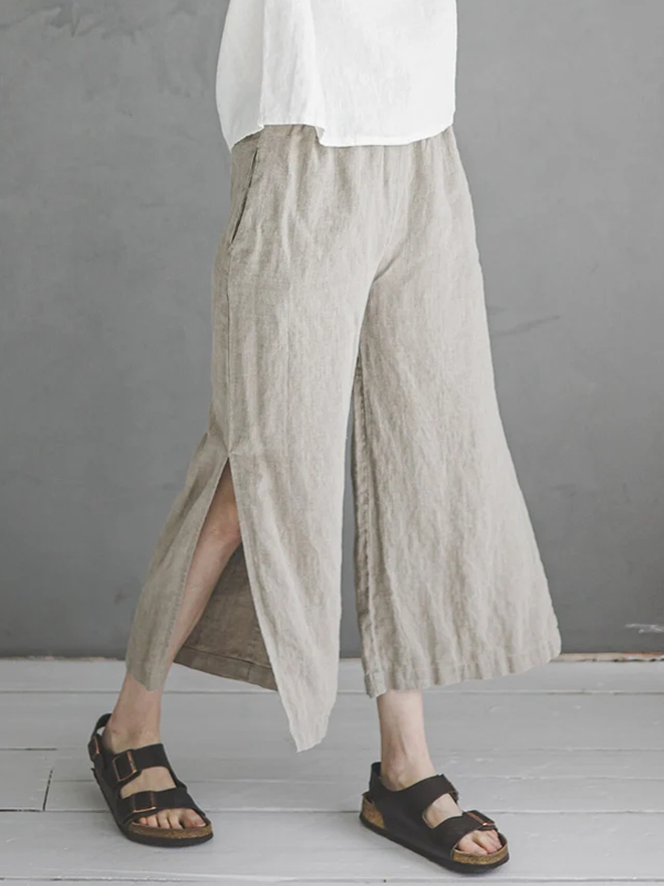 Side Slit High Waist Comfortable Women's Linen Pants tjj Shicloths