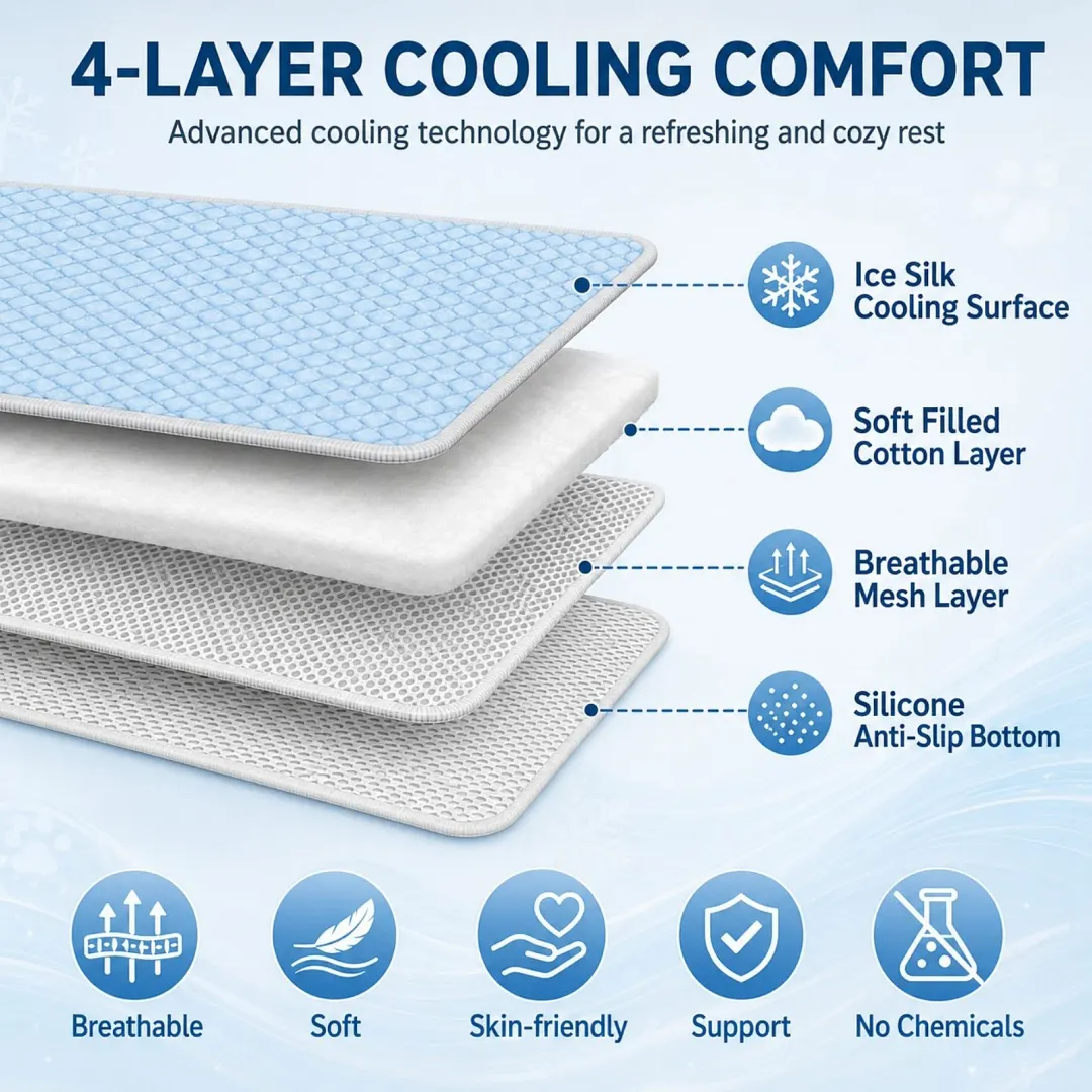 BEBANG Dog Cooling Mat, 39 x 28&ldquo; Self-Cooling No-Gel Pet Cooling Pad for large Medium Dogs, Non-Slip Summer Cool Mat for Dog Crate Bed Car(L)