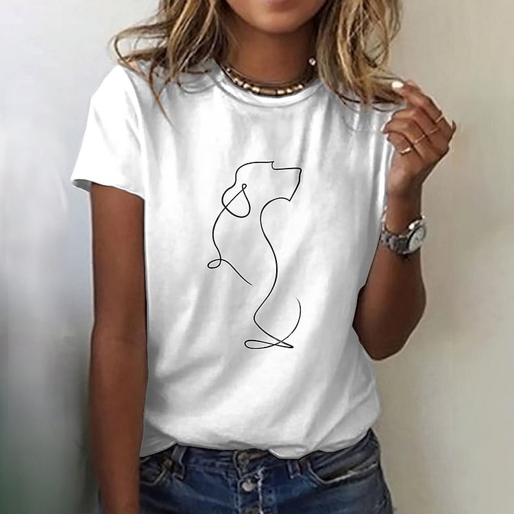 Artwishers Crew Neck Simple Pet Dog Print T-Shirt