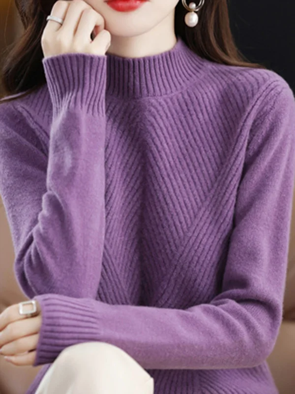 Cityscape Chic: Long-Sleeve Solid Color Half Turtleneck Sweater Tops