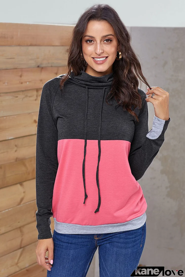 Fashion Charcoal Pink Colorblock Thumbhole Sleeved Sweatshirt