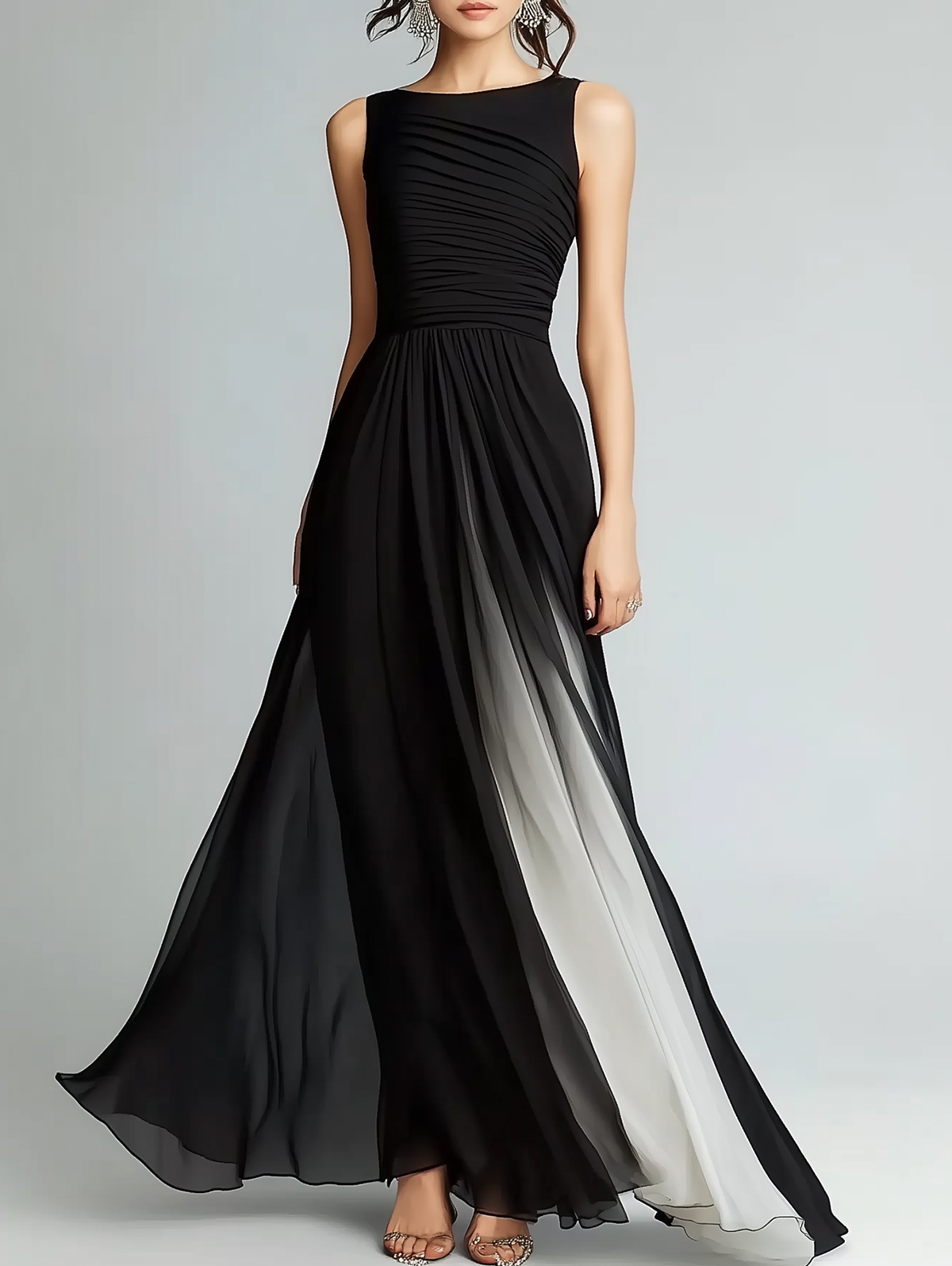 Ursime Chiffon Ombre Pattern Crew Neck Sleeveless Maxi Dress