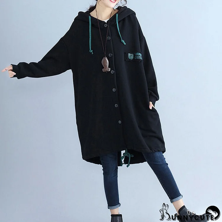 black fashion back prints cotton trench coats plus size hooded winter outfits