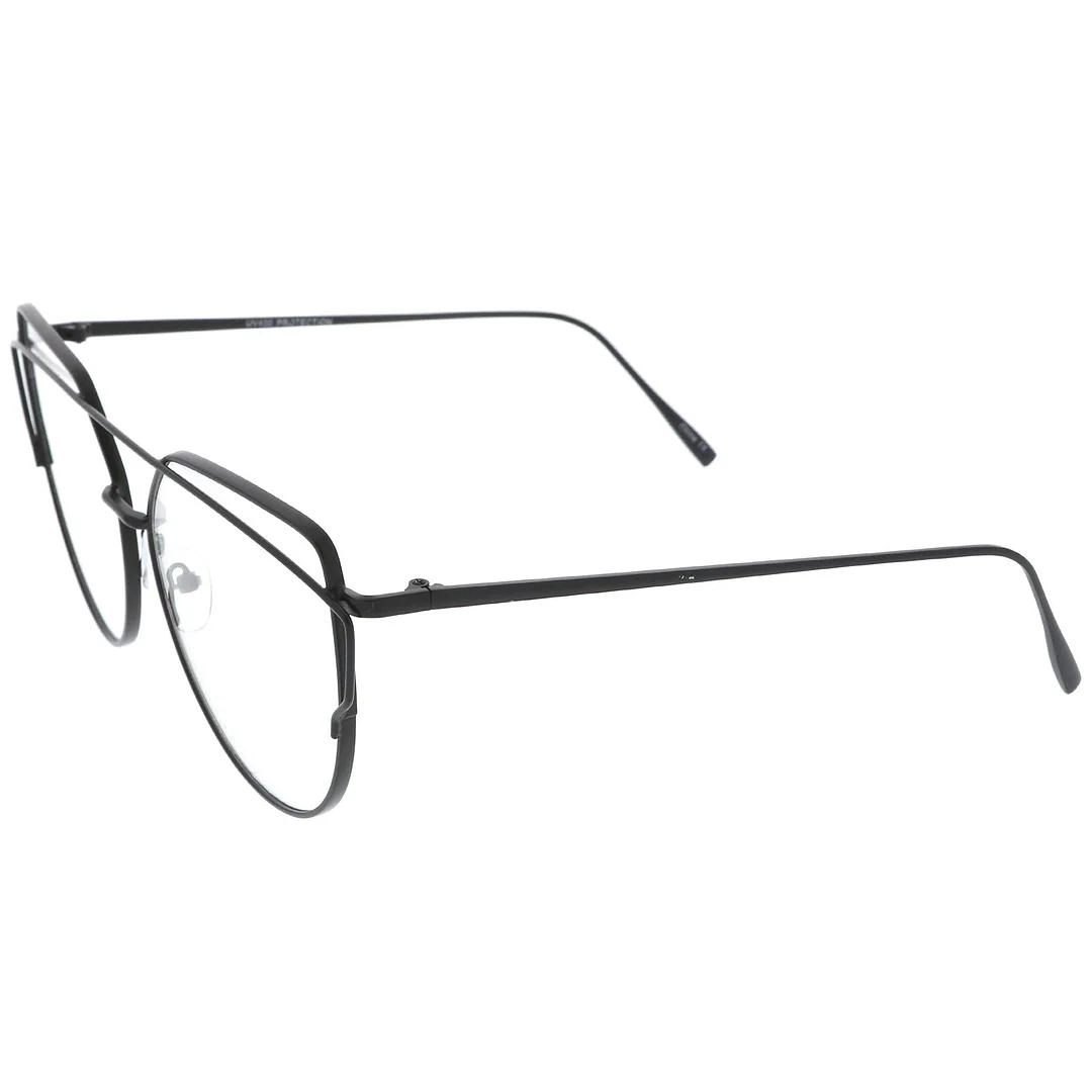 Oversize Metal Frame Thin Temple Clear Flat Lens Aviator Eyeglasses 62mm