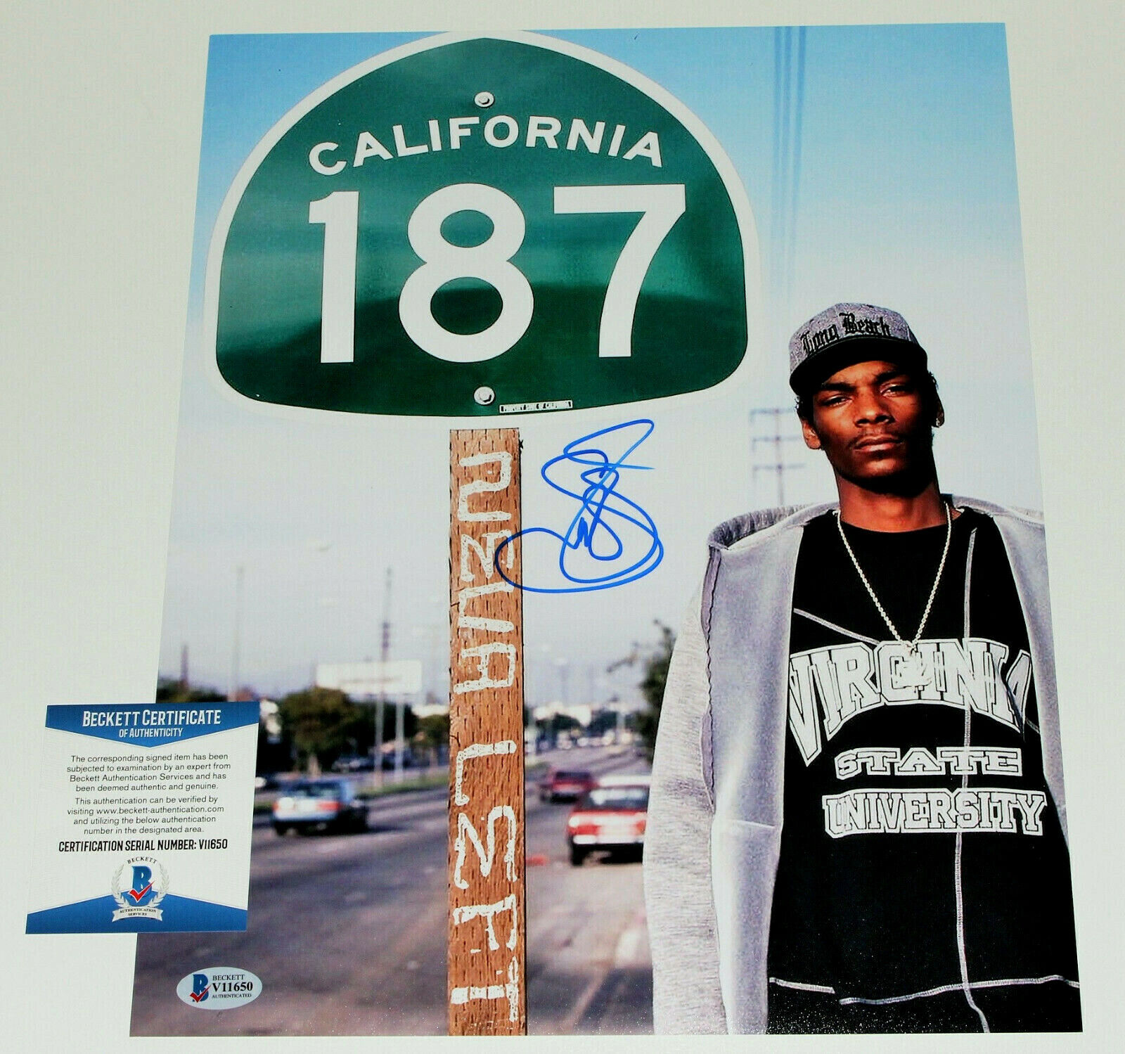 RAPPER SNOOP DOGG SIGNED CALIFORNIA LBC 187 SIGN 11x14 Photo Poster painting BECKETT COA BAS