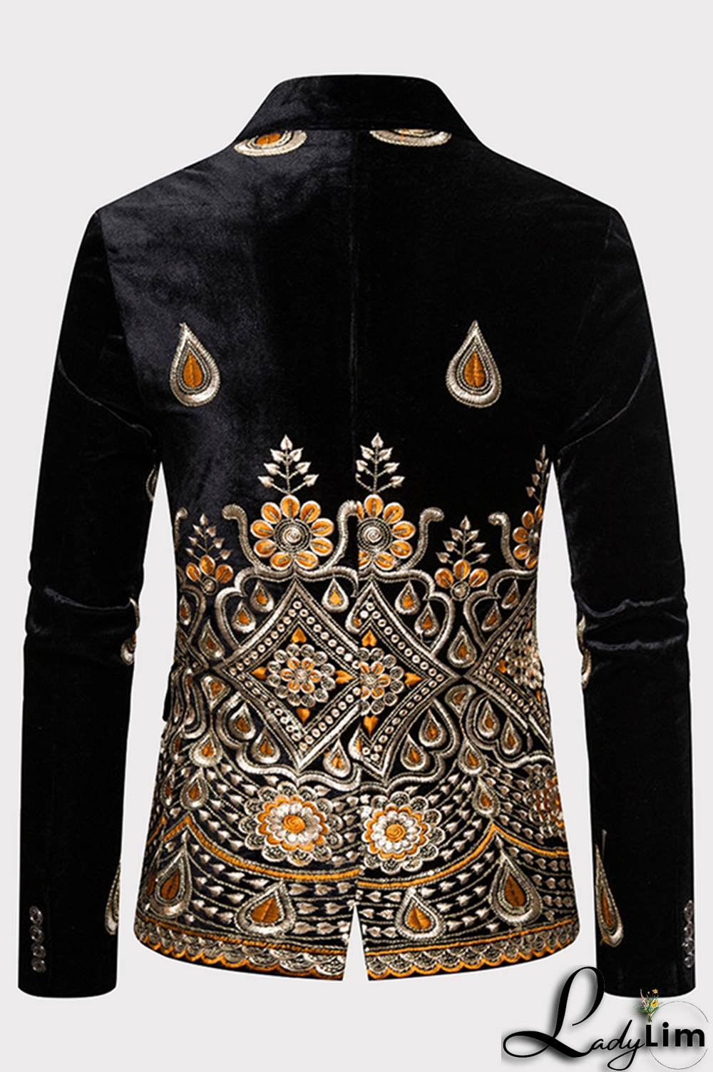 Burgundy Fashion Embroidery Split Joint Buttons Turn-back Collar Outerwear