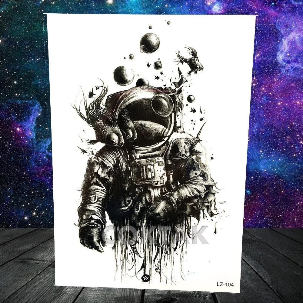 Geometric Skull Temporary Tattoos For Men Women Realistic Fake Wolf Gangster Tattoos Sticker Outer Space Planets Tatoos Washable