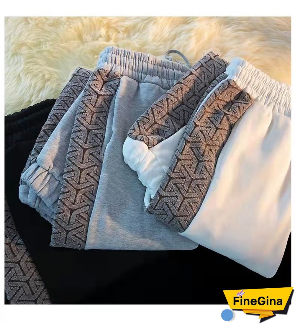 Neutral Retro Hiphop Plus Velvet Thickening High Street Casual Sports Leggings Trousers