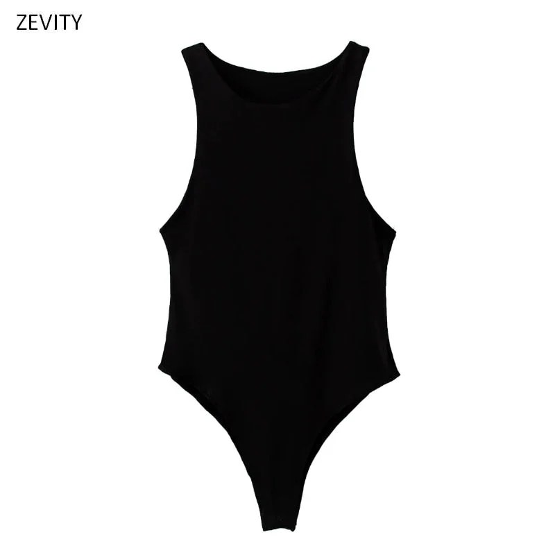 New 2020 Women sexy sleeveless solid color slim bodysuits female chic o neck soft blouse brand office wear playsuits tops LS6718