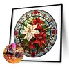 Vitrail de Noël fleurs rouges-perceuse ronde peinture diamant-30*30cm