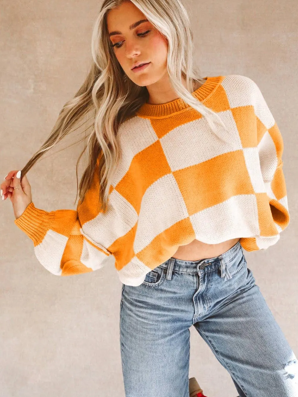 Everyday Checkered Knit Sweater