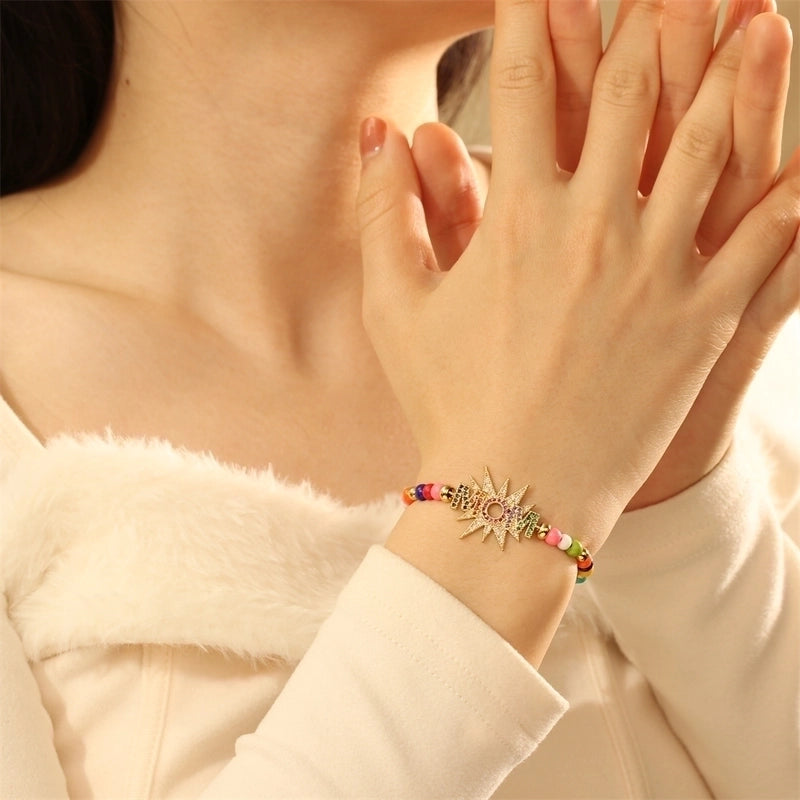 Ethnic Style Bohemian Letter Copper Beaded Inlay 18K Gold Plated Zircon Drawstring Bracelets