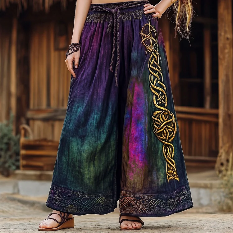 Women's Vintage Gradient Celtic Knot Linen Blend Pants