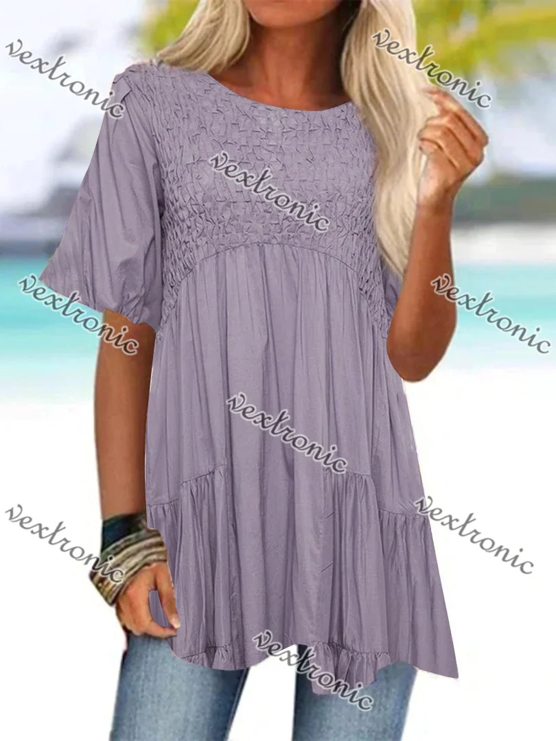 Women's Purple Scoop Neck Short Sleeve Printed Top
