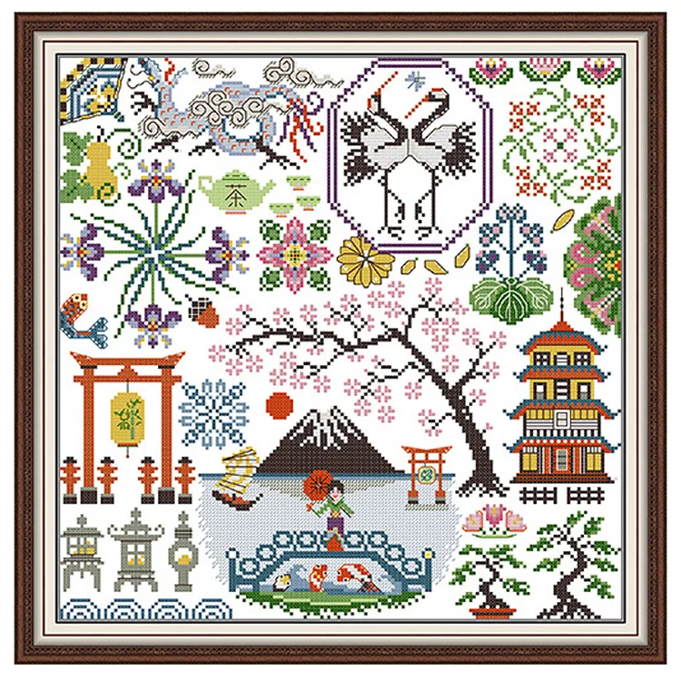 Joy Sunday Mount Fuji Jigsaw Puzzle 14CT Stamped Cross Stitch 37*37CM