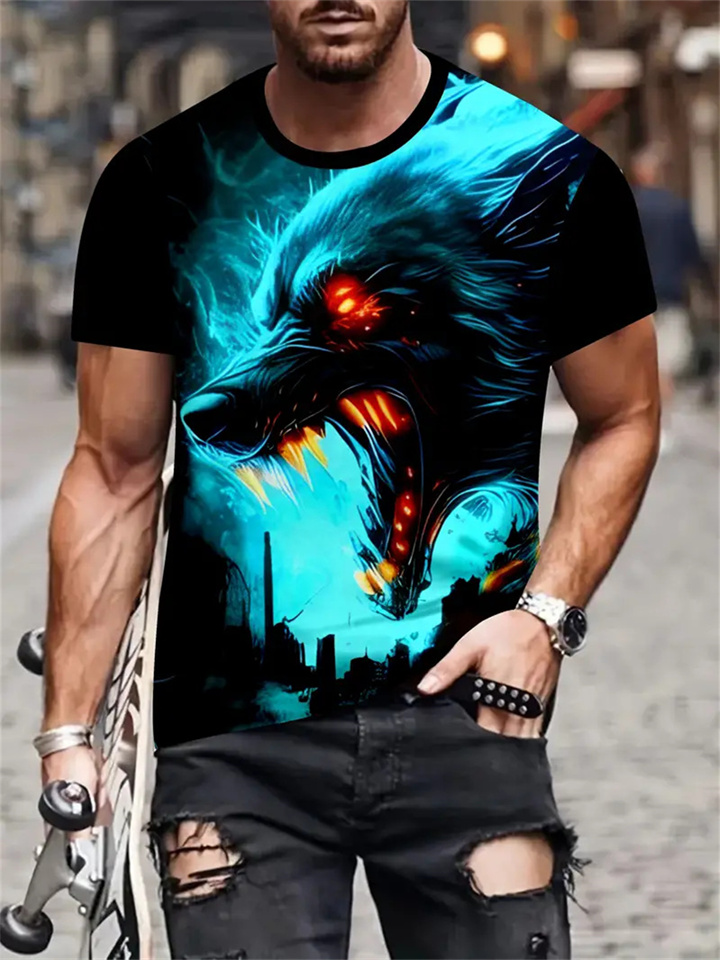 Men's Summer 3D Printing Short-sleeved T-shirt Men's Round Neck Short-sleeved Animal Print T-shirt