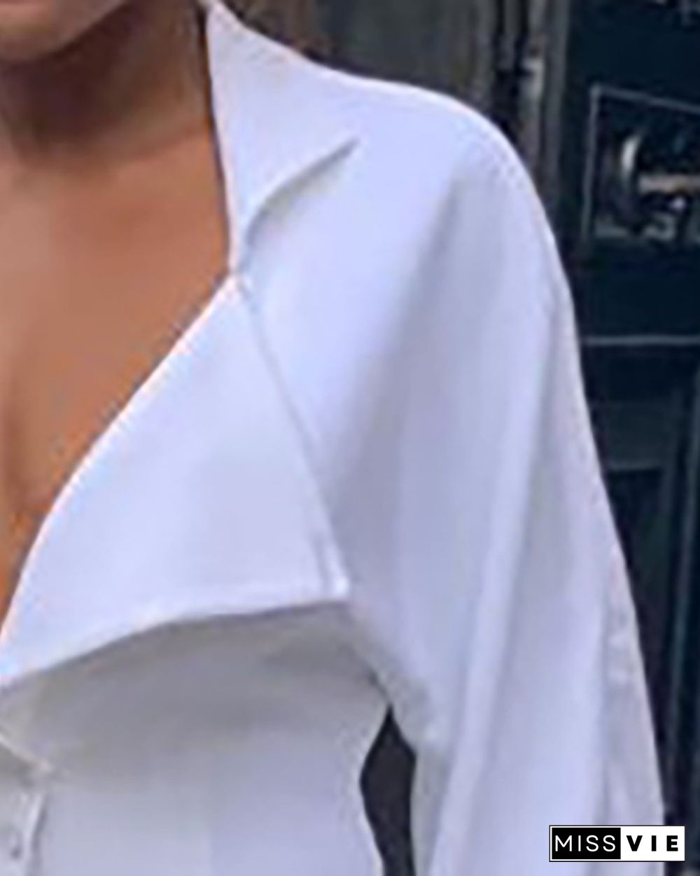 Plunge Buttoned Lantern Sleeve Top