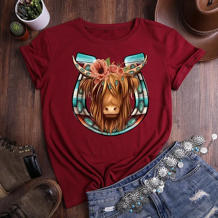 western cattle Round Neck T-shirt-0020758