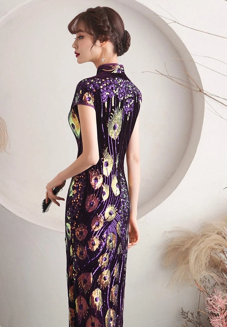 Sequins oriental prom dress, Sequins Chinese evening Qipao