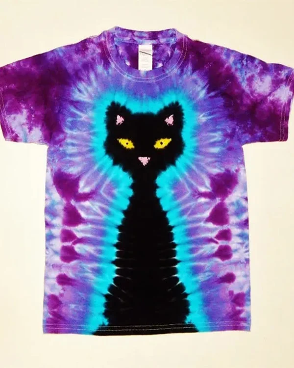 🔥kukelife🔥Black cat print  tie dye T-SHIRT