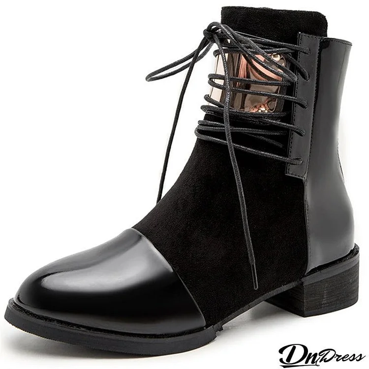 London Style Grace Round Toe Low Heels Women Chelsea Martin Boots