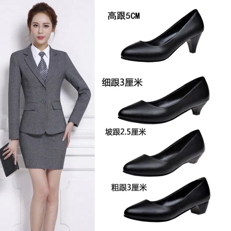 Yyvonne New White-Collar Low-Heeled Work Shoes Fashion Leather Coarse OL Single Shoes Vietnamese Side Trade Dress Women's Shoes