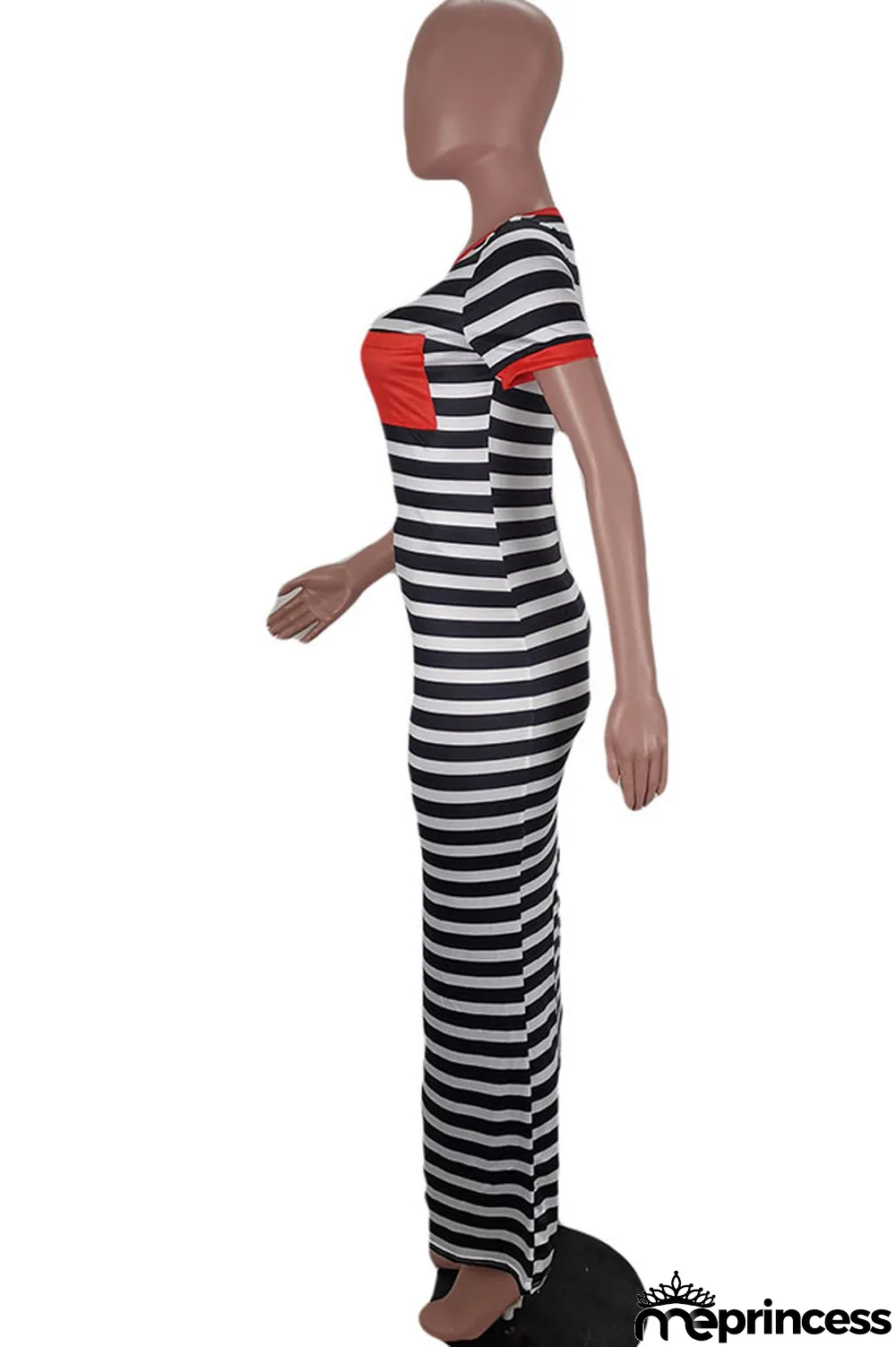 Red Milk. Casual Red Yellow Bat sleeve Short Sleeves O neck Step Skirt Ankle-Length Striped Print Dresses