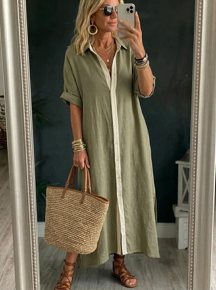 Women&rsquo;s Casual Short Sleeve Pocket Cotton Maxi Dress