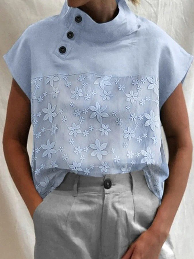 Women's Cotton Linen Lace Splicing Casual Shirt