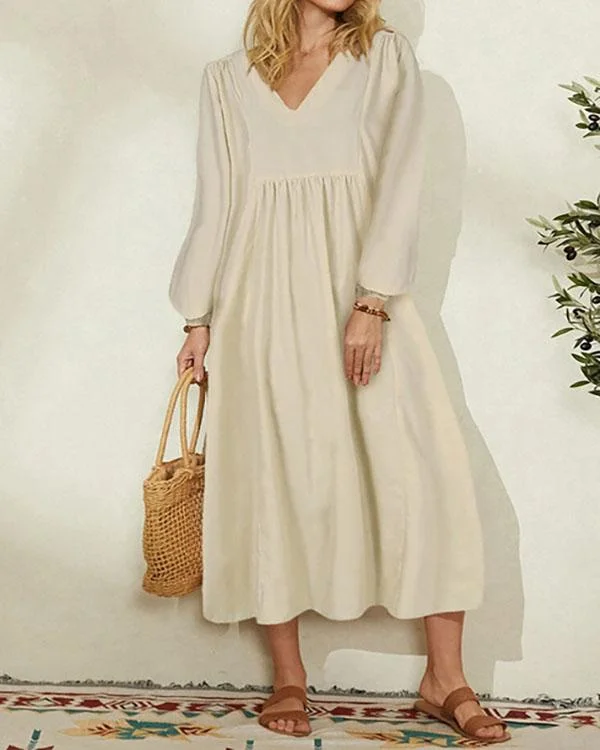 Cotton Loose Lantern Sleeve Dress