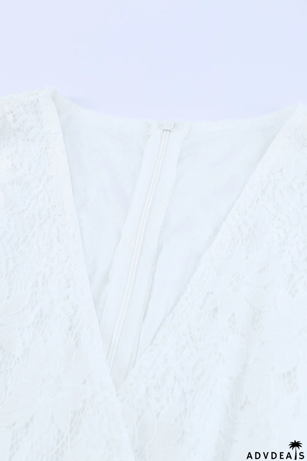 White Flutter Sleeve Wrap V Neck Floral Lace Short Dress