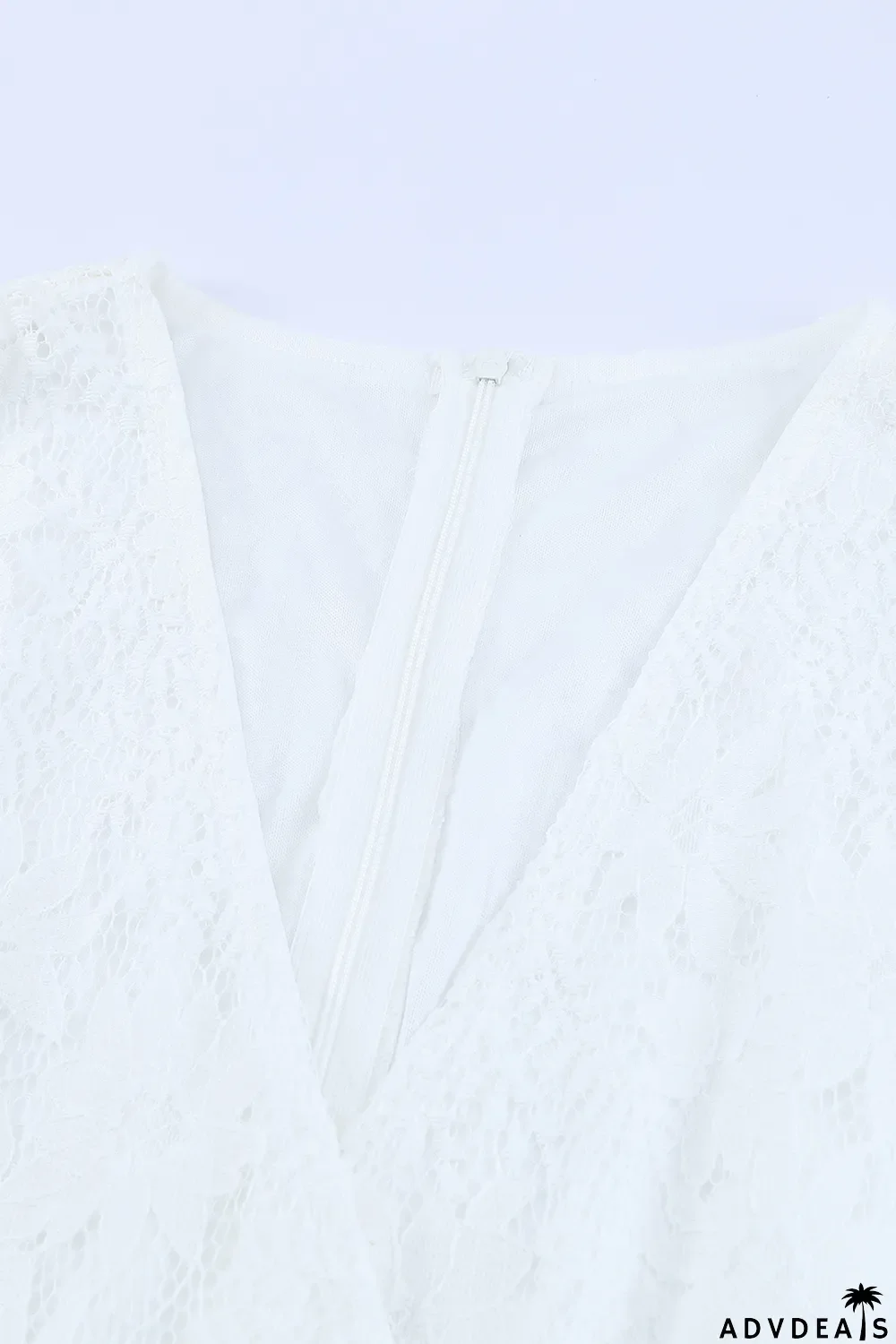 White Flutter Sleeve Wrap V Neck Floral Lace Short Dress