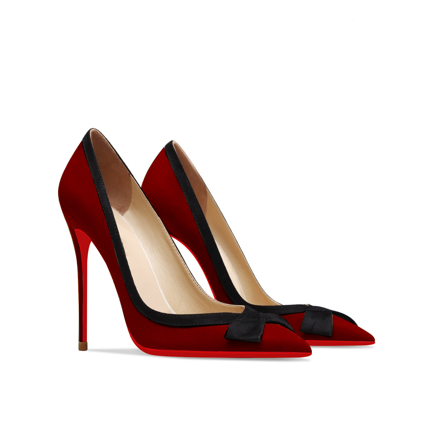100mm Bowknot Fashion High Heels Sexy Prom Mixed Colors Red Bottoms Stiletto Suede-vocosishoes