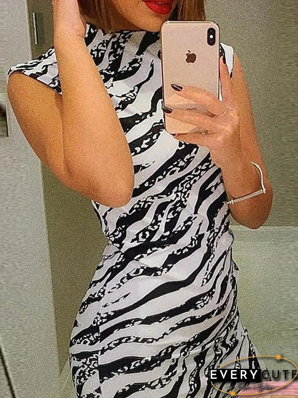 Women'S Dresses Zebra Print Sleeveless Slim Fit Dress