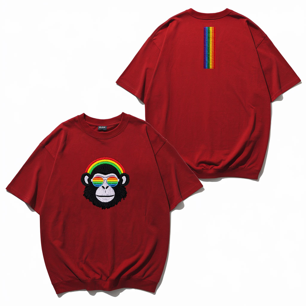 Rainbow Monkey Embroidery T-Shirt