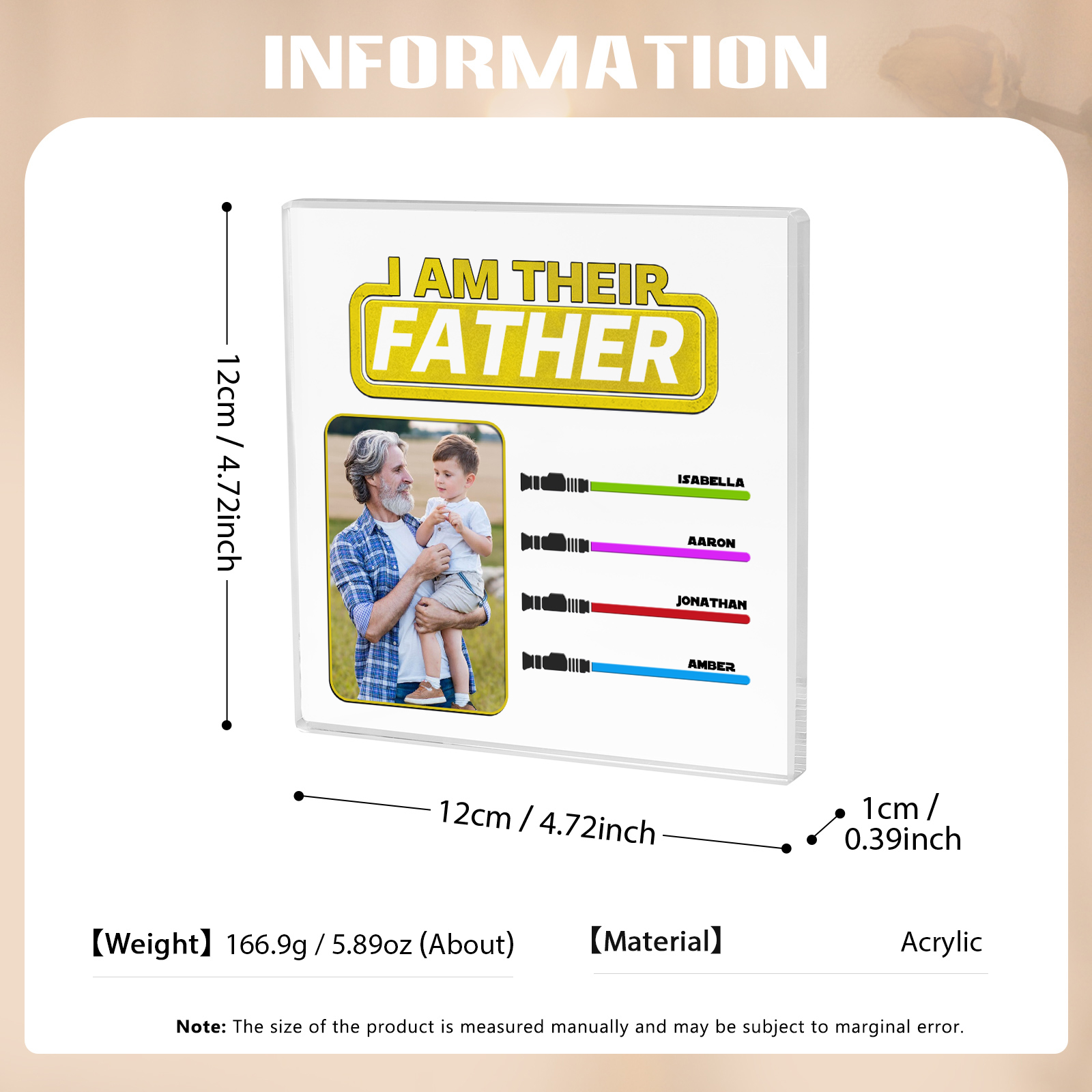 4 Names - Personalised Photo & Name Acrylic Square Keepsake Rectangle Plaque "I Am Their Father" Gifts for Dad-Jessemade AU