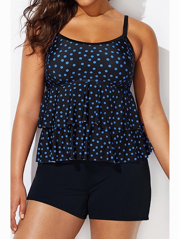 Plus Size Swimwear Sleeveless Floral Printed Polka Dot Tankini