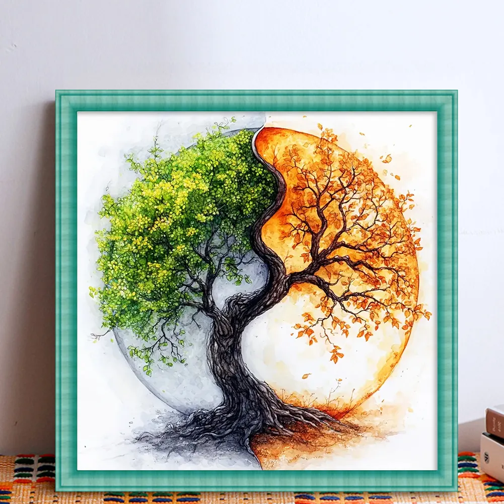 11CT Full Stamped Cross Stitch - Yin Yang Tree(Canvas|40*40CM)