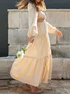 Simple Solid Color Belly-Hollow Long Sleeve A-Line Midi Dress