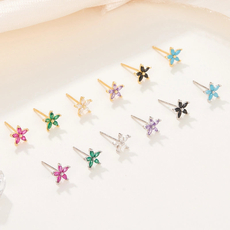 1 Pair 925 Sterling Silver Flower Ear Studs