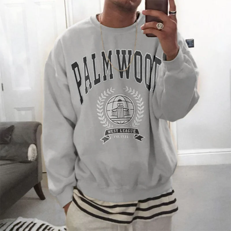 Retro Palmwood Print Men’s Crew Neck Sweatshirt