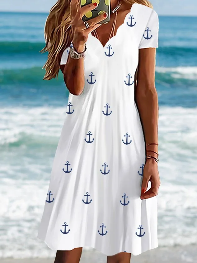 Loosen Casual V Neck Short Sleeve Knit beach dresses