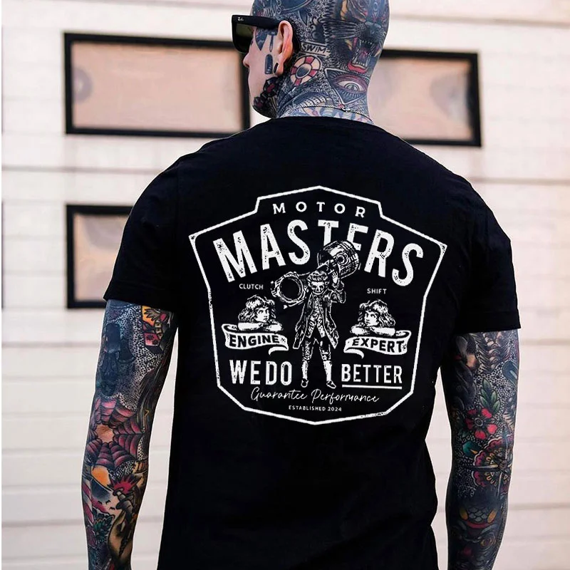 MOTOR MASTERS Skeleton&Pretty Girl Print Men's T-shirt