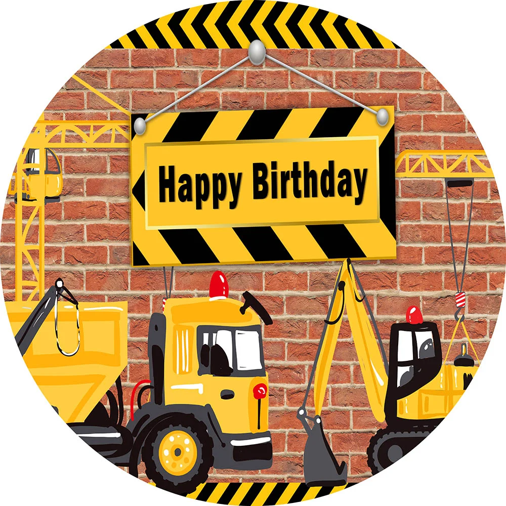 Engineering Construction Theme Happy Birthday Party Round Cover RedBirdParty