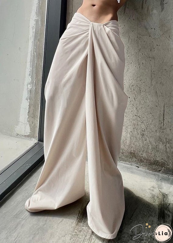 New White Wrinkled High Waist Cotton Pants Summer