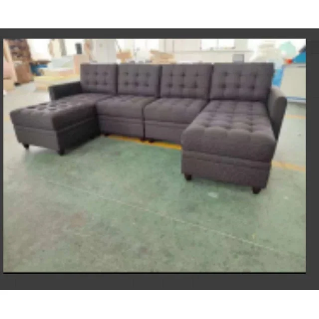 ijuicy 4 Seat Modular Sectional Sofa with Storage Velvet U Shaped Couch with Reversible Chaises Sectional Sofa with Ottomans, Dark Grey