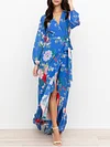 Floral Printed Bandage Long Sleeves Maxi Dresses